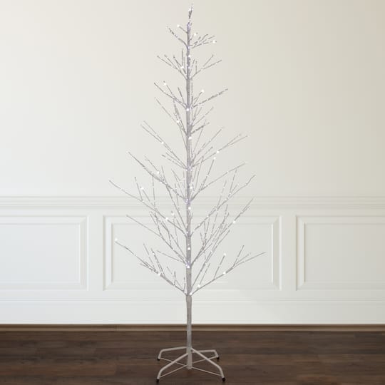 6ft. Pre-Lit White Birch Twig Artificial Tree, Pure White LED Lights